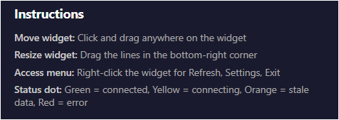 Click to enlarge Glucose Widget instructions panel